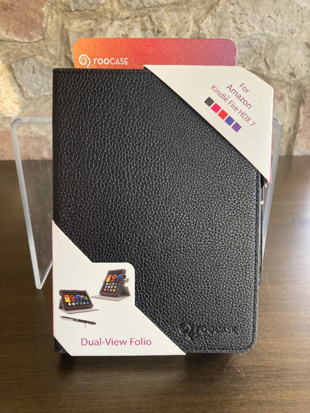 NEW rooCASE for Kindle Fire HDX 7 Case Cover Dual Folio Black Faux Leather